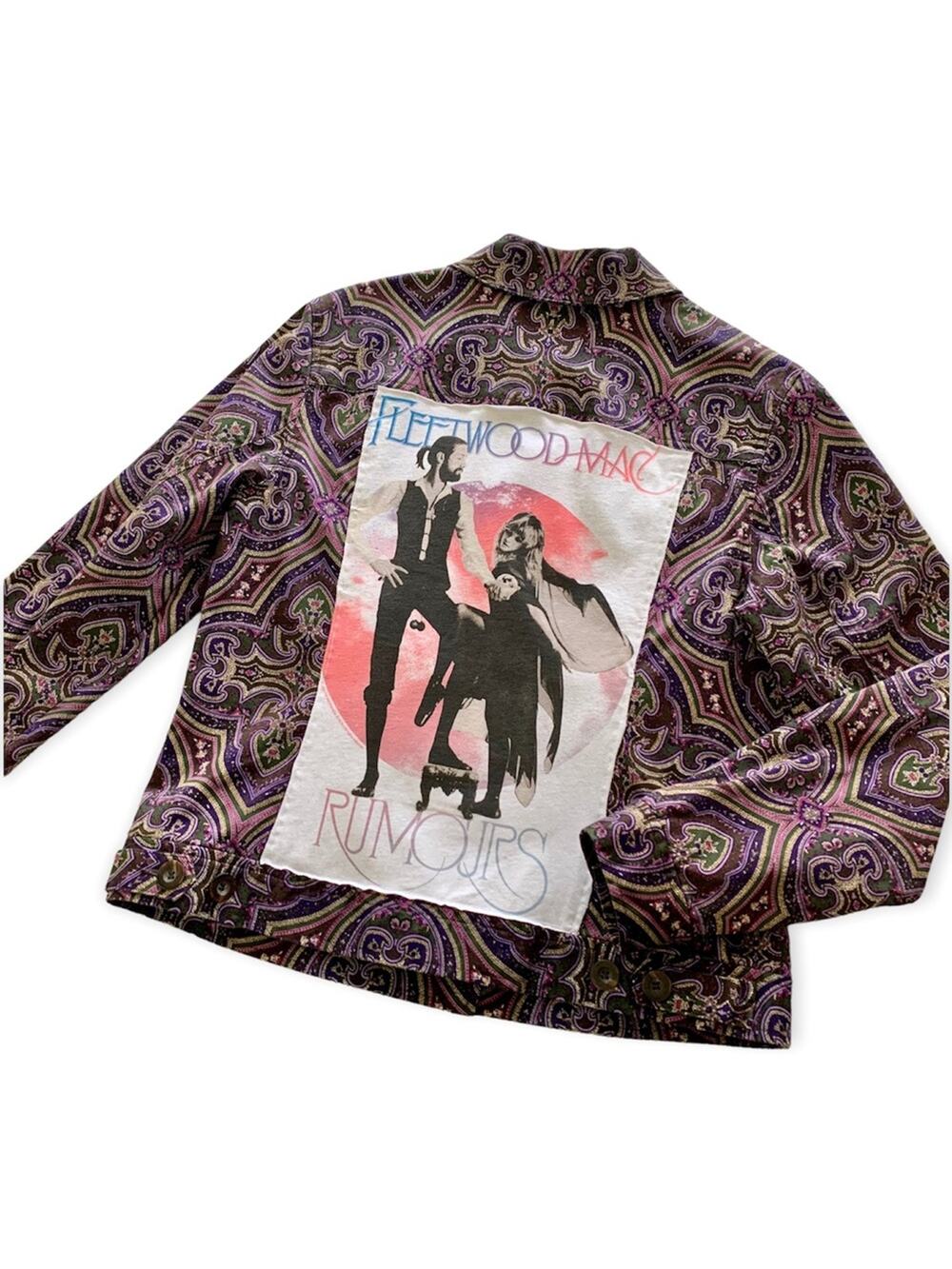 Reworked Fleetwood Mac Graphic Custom Upcycled Floral Jacket Women's Medium